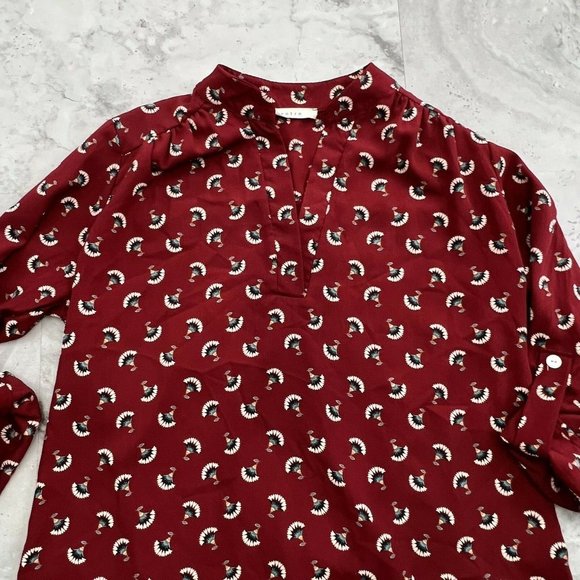 Entro Red Popover Boho Blouse Top Size Small S Fan Henley - Picture 2 of 6
